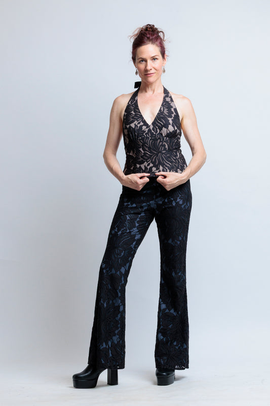 Poppyseed Lace Pants - Lined Floral Lace Trousers in Indigo or Nude