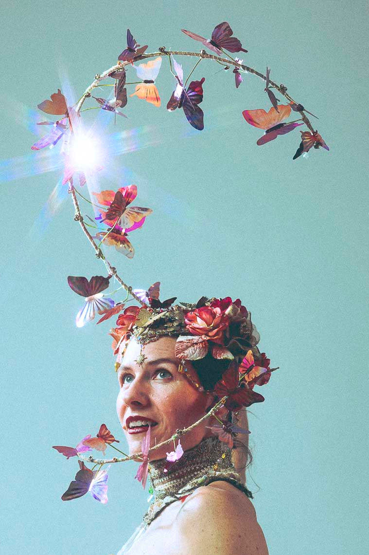Butterfly Headpiece; butterflies in flight headdress; butterfly fantasy headdress for photoshoot, costume party, wearable butterfly art