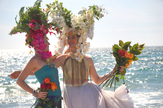 Spring Flower Crown, Nature Goddess Headdress, Large Floral Headpiece, White Gold and Green Flower Festival Headdress
