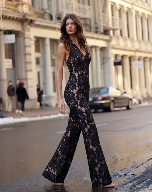 Poppyseed Lace Jumpsuit - Custom Lace One Piece with Statement Lining