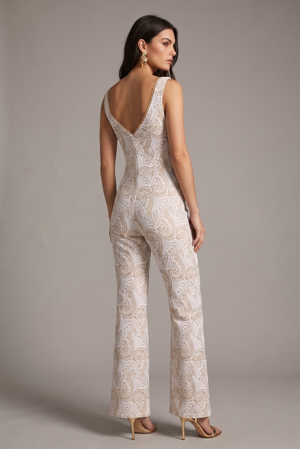 The Ivory and Gold Unlined Lace Jumpsuit