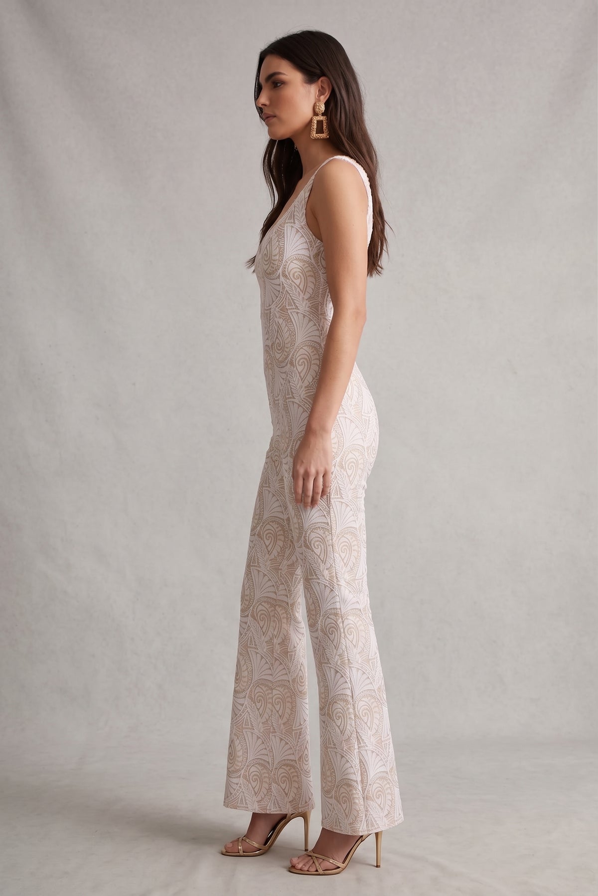The Ivory and Gold Unlined Lace Jumpsuit
