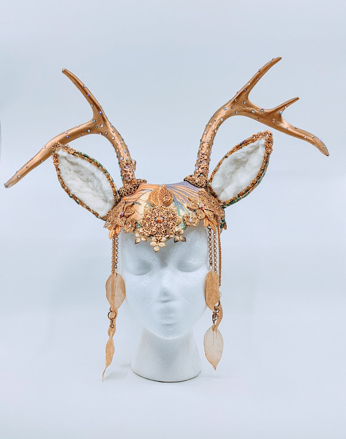 Golden Deer Crown, Gold Antler Headdress, Fawn Headpiece, Golden Pagan Crown