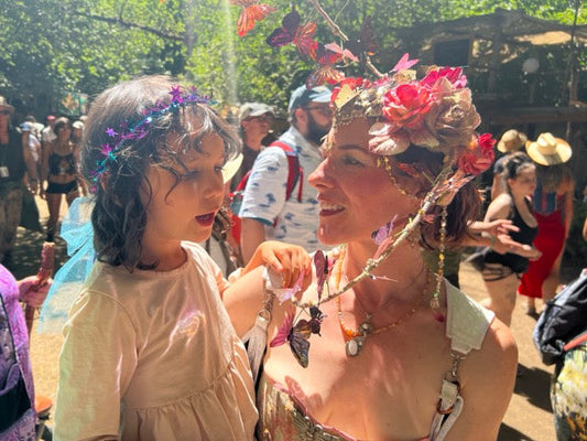 Michelle Palmer the designer with her daughter in summer 2023