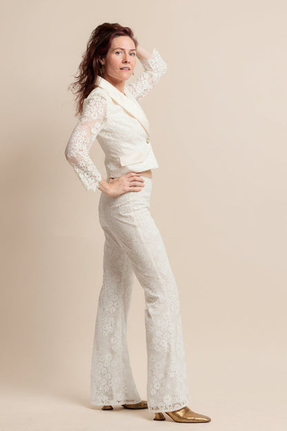 Jasmine Lace Pants – Ivory Floral Lace Trousers