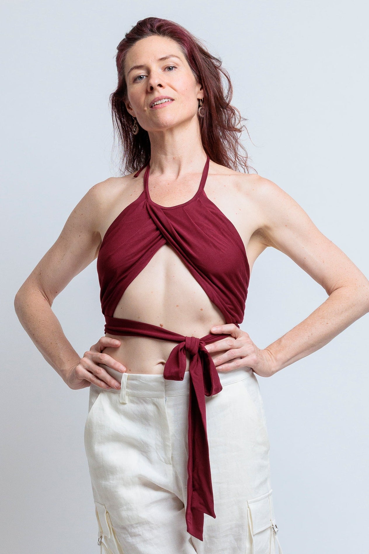 Burgundy Jersey Wrap Top