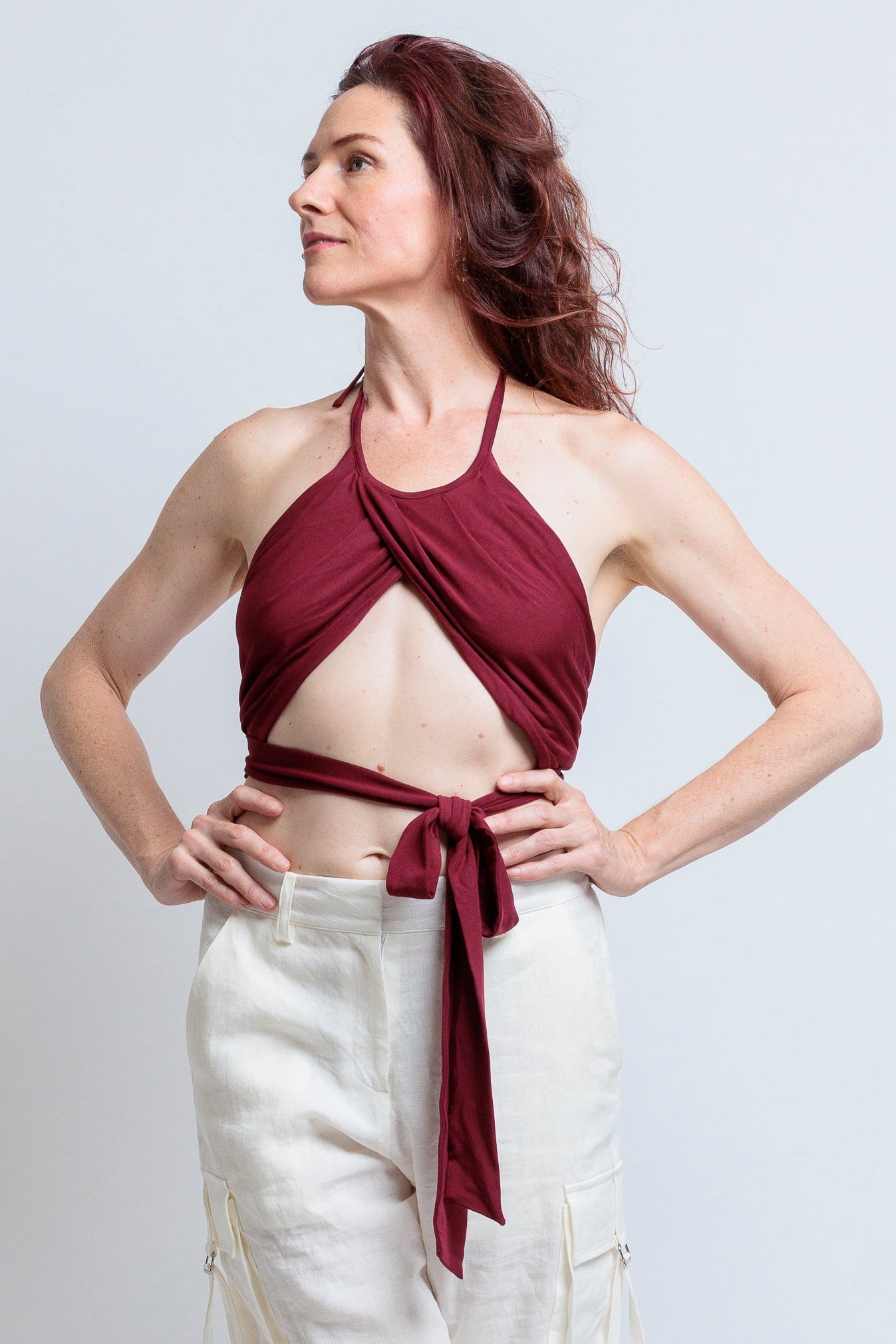 Burgundy Jersey Wrap Top