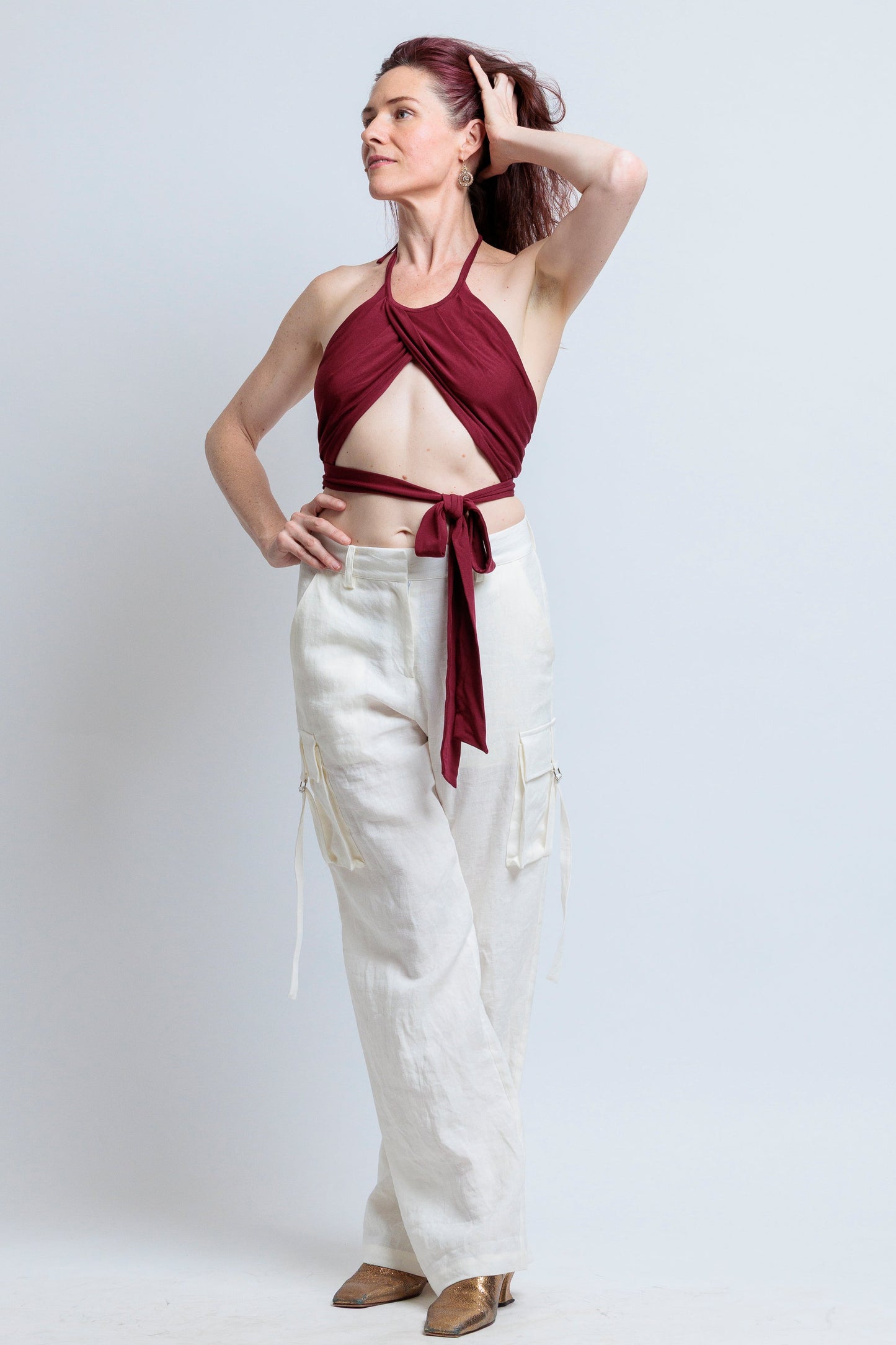 Burgundy Jersey Wrap Top