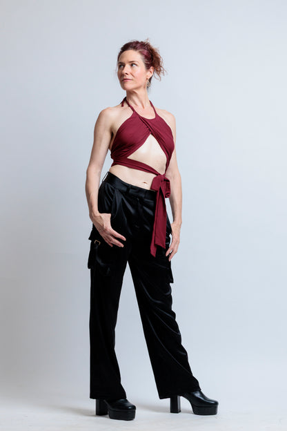 Burgundy Jersey Wrap Top