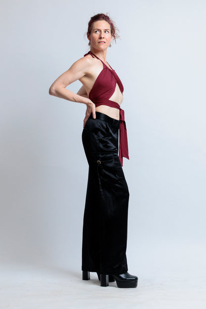 Burgundy Jersey Wrap Top