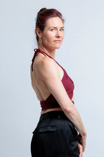 Burgundy Jersey Wrap Top