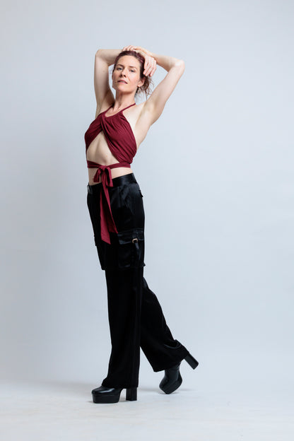 Burgundy Jersey Wrap Top