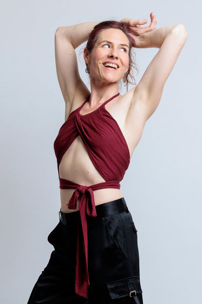 Burgundy Jersey Wrap Top