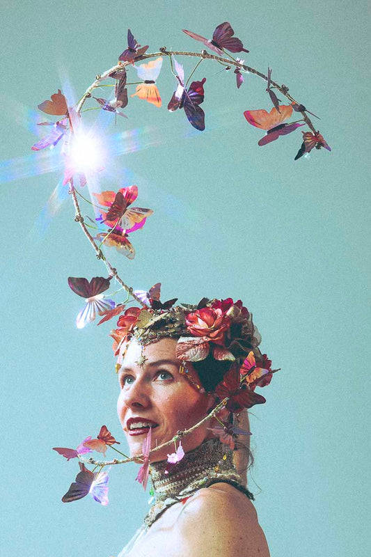 Butterfly Headpiece; butterflies in flight headdress; butterfly fantasy headdress for photoshoot, costume party, wearable butterfly art