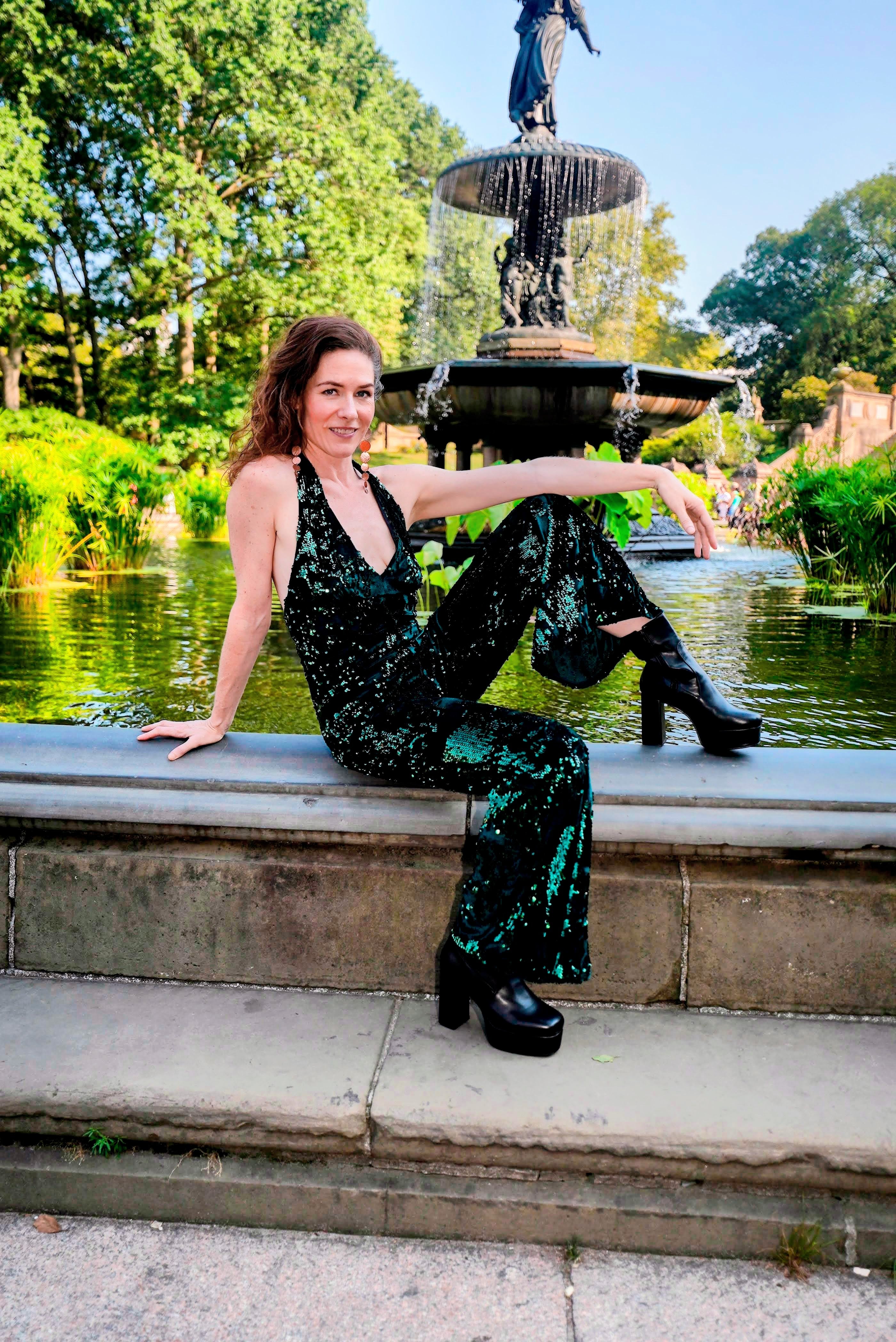 Emerald Green Sequin and Velvet Jumpsuit