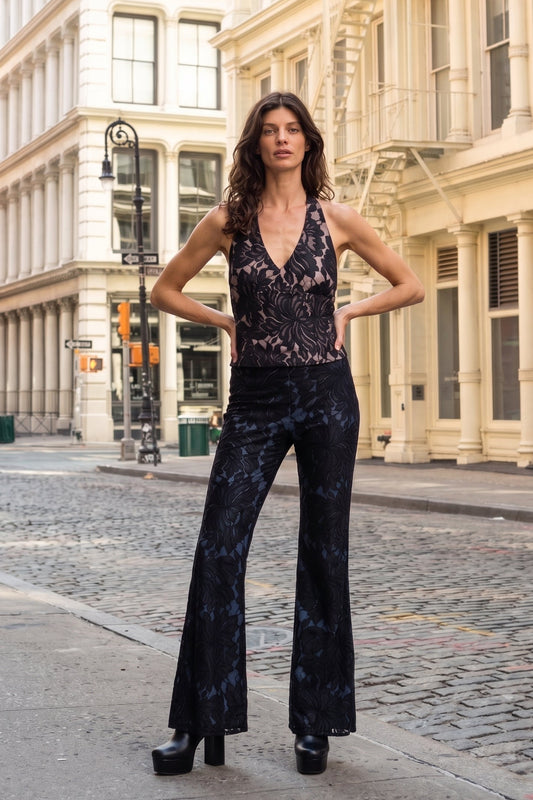 Poppyseed Lace Pants - Lined Floral Lace Trousers in Indigo or Nude