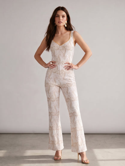 The Ivory and Gold Unlined Lace Jumpsuit