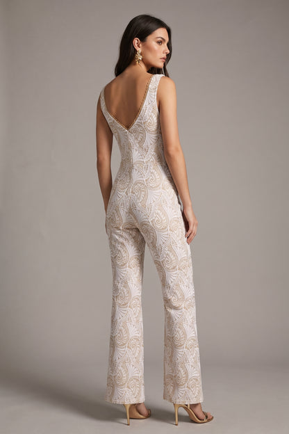 The Ivory and Gold Unlined Lace Jumpsuit