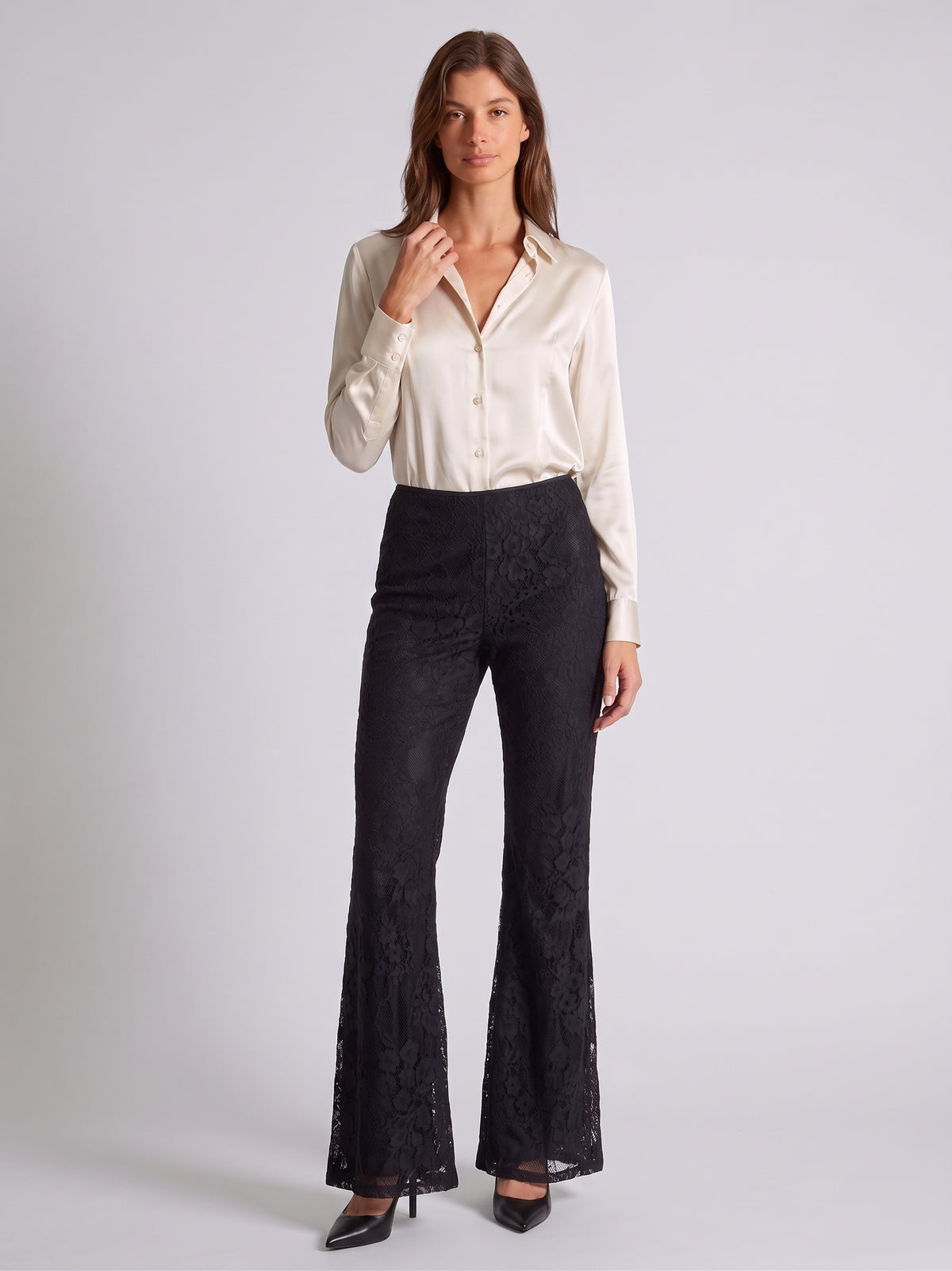 Jasmine Flower Lace Trousers – Fully Lined Floral Lace Pants in Ivory or Black