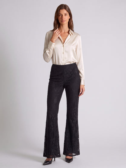 Jasmine Flower Lace Trousers – Fully Lined Floral Lace Pants in Ivory or Black