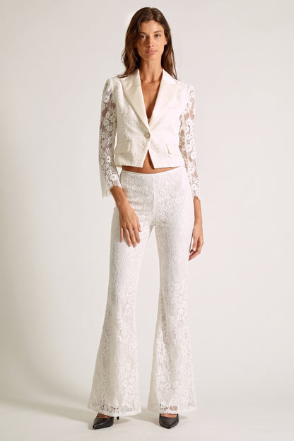 Jasmine Flower Lace Trousers – Fully Lined Floral Lace Pants in Ivory or Black