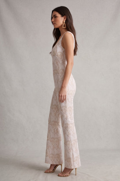 The Ivory and Gold Unlined Lace Jumpsuit