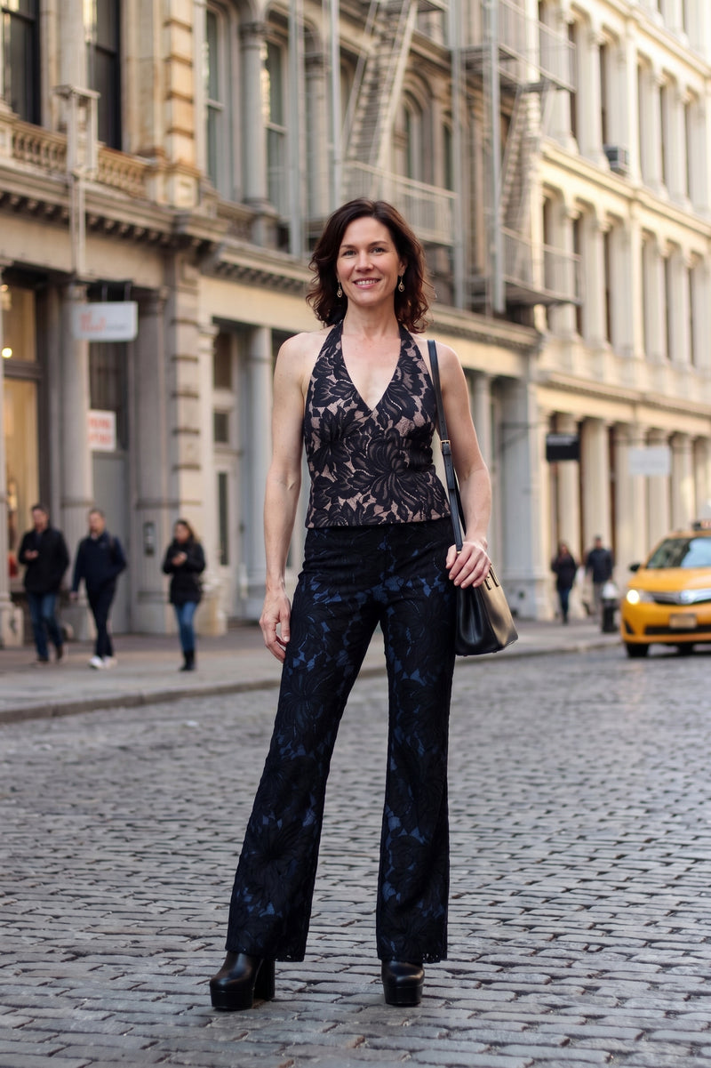 Poppyseed Lace Pants - Lined Floral Lace Trousers in Indigo or Nude