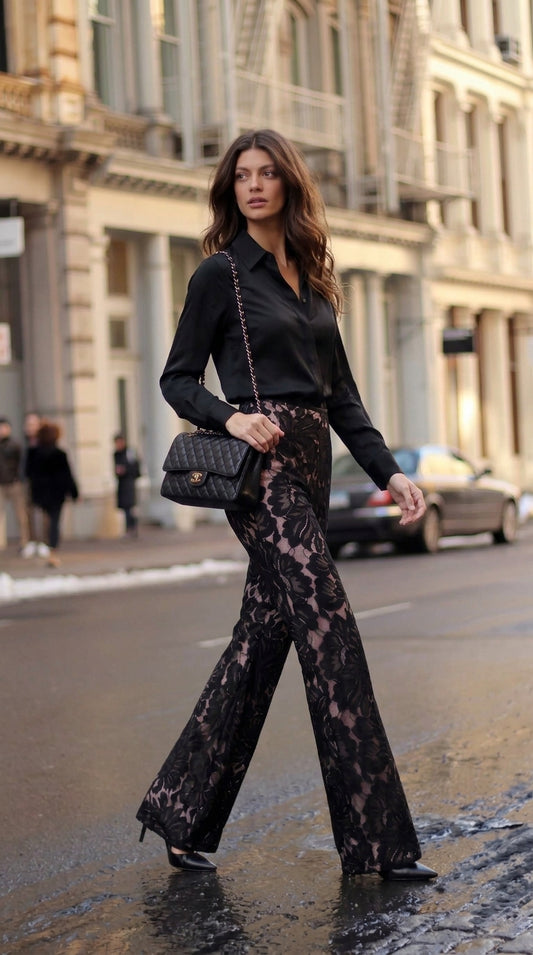 Poppyseed Lace Pants - Lined Floral Lace Trousers in Indigo or Rose