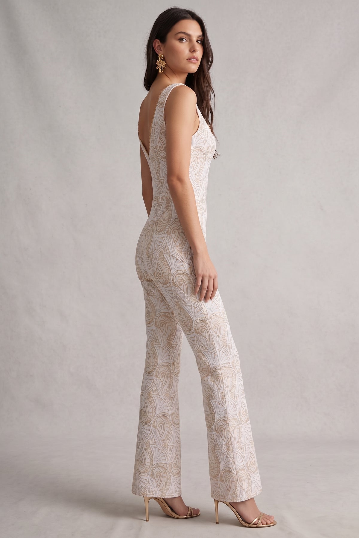 The Ivory and Gold Unlined Lace Jumpsuit