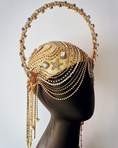 Golden Era Crown, Flapper Headpiece 1920's Crown, Gold Halo, Halloween Flapper Crown, Derby Headpiece