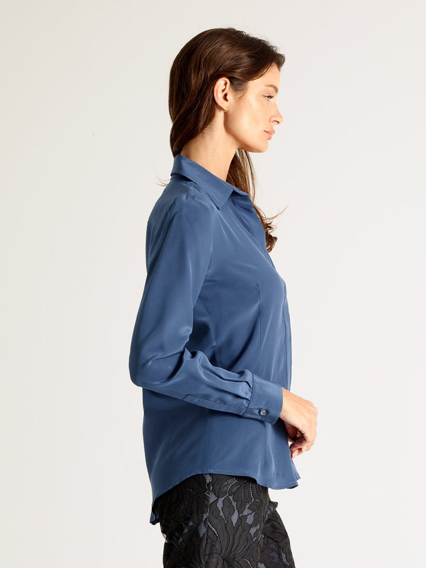 Dusty Indigo Silk Crepe Blouse