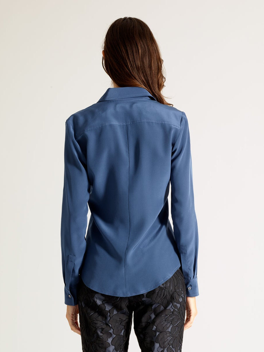Dusty Indigo Silk Crepe Blouse