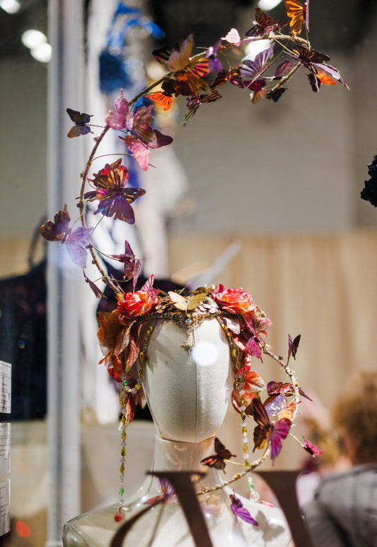 Butterfly Headpiece; butterflies in flight headdress; butterfly fantasy headdress for photoshoot, costume party, wearable butterfly art