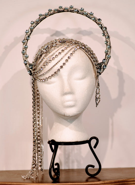 Diamond Hair Headpiece, Derby Headpiece, Festival Headpiece, Celestial Goddess 1920’s Halo Headpiece