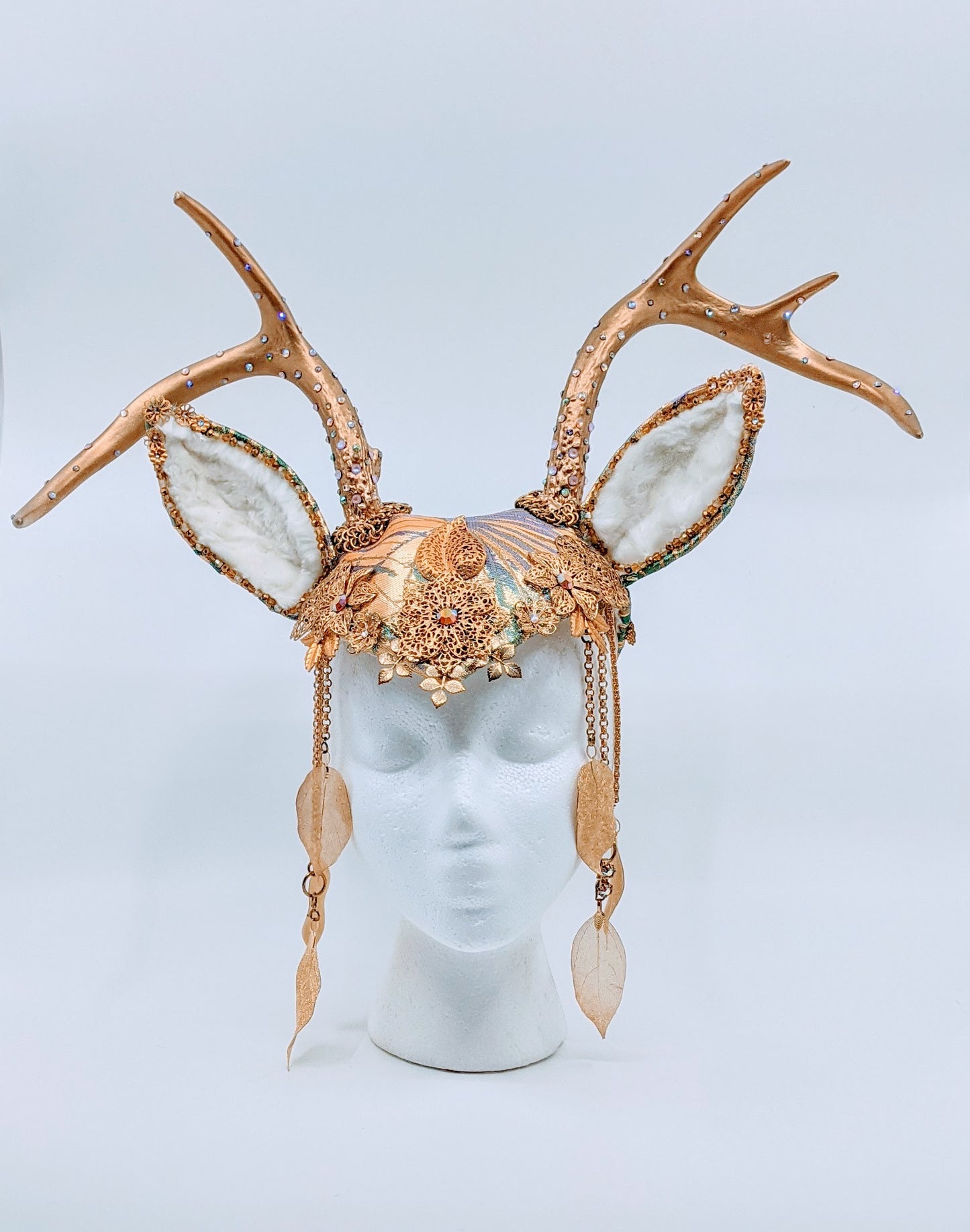 Golden Deer Crown, Gold Antler Headdress, Fawn Headpiece, Golden Pagan Crown
