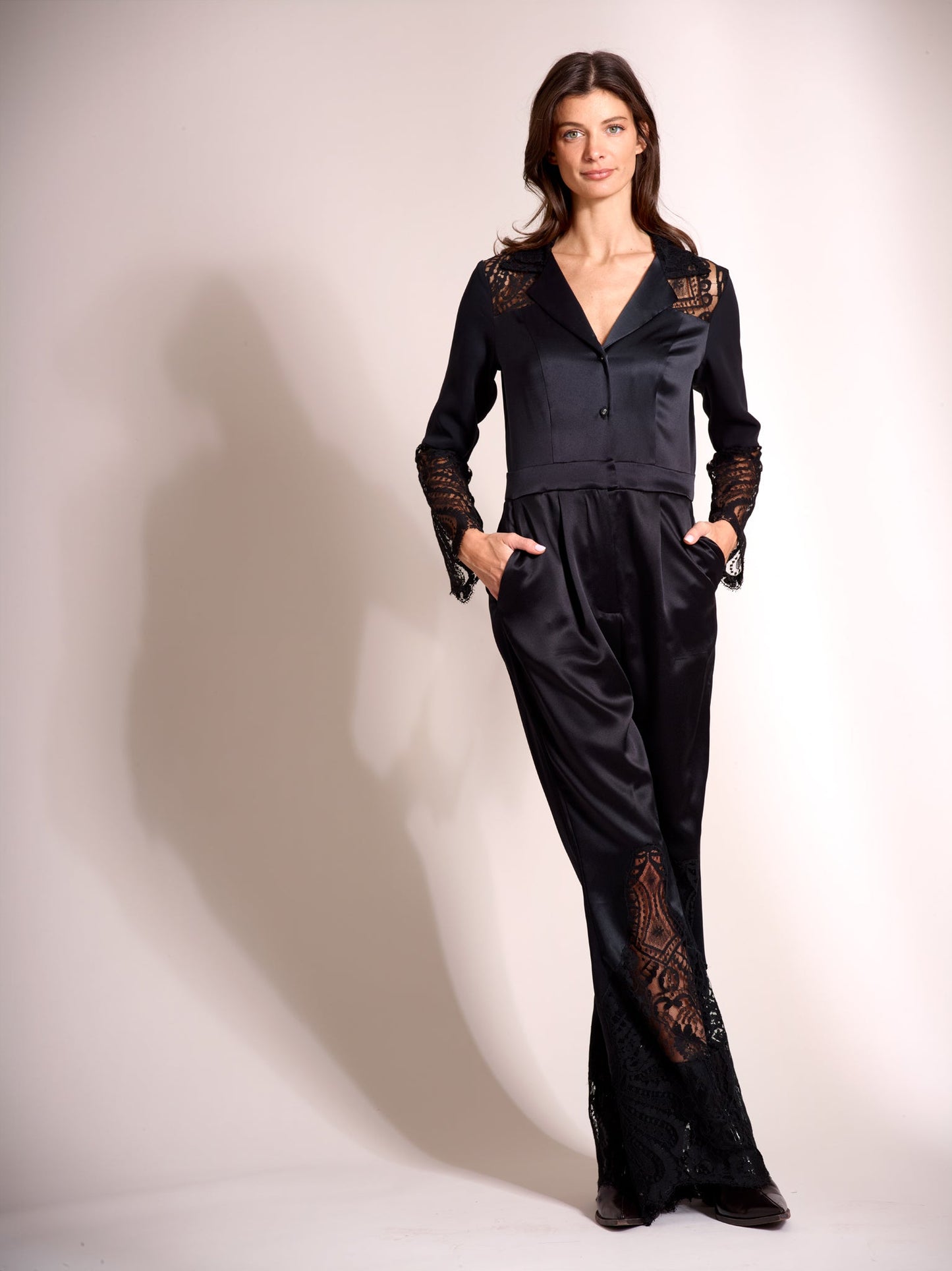 Alexandria Jumpsuit - Silk & French Lace Three - Fabric Luxury Design - Michelle Palmer Designs