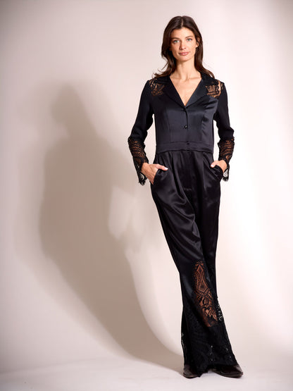 Alexandria Jumpsuit - Silk & French Lace Three - Fabric Luxury Design - Michelle Palmer Designs