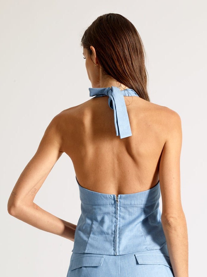 Blue Sky Denim Halter Top - Michelle Palmer Designs