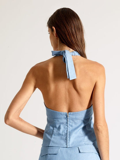 Blue Sky Denim Halter Top - Michelle Palmer Designs