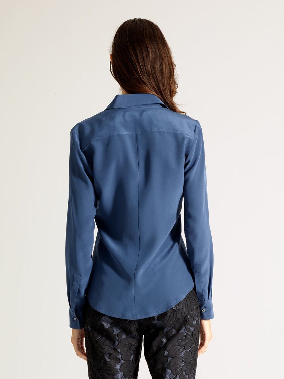 Dusty Indigo Silk Crepe Blouse - Michelle Palmer Designs