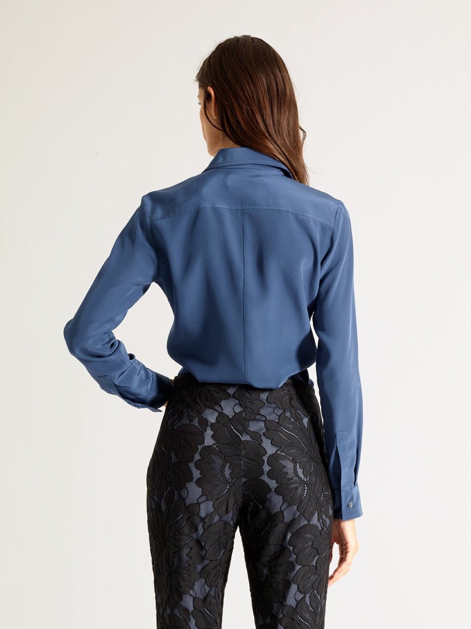 Dusty Indigo Silk Crepe Blouse - Michelle Palmer Designs