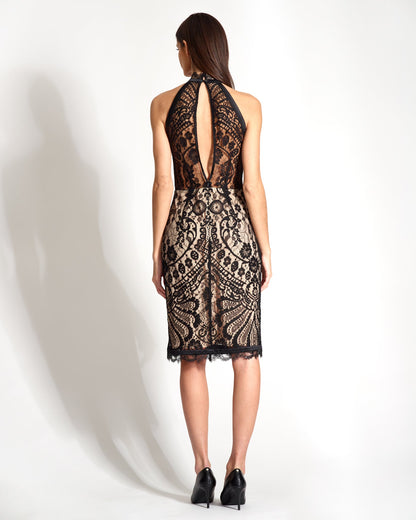 Empress Dress - Luxury French Lace Cocktail Dress with Halter Neck and Keyhole Back - Michelle Palmer Designs