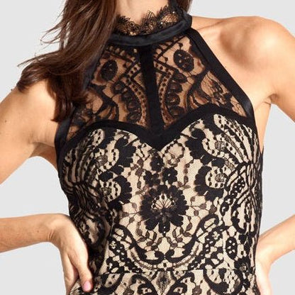 Empress Dress - Luxury French Lace Cocktail Dress with Halter Neck and Keyhole Back - Michelle Palmer Designs