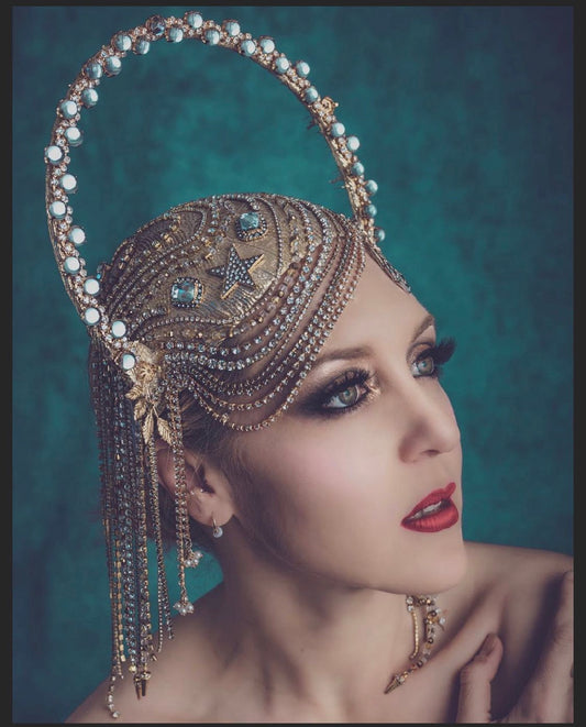 Golden Era Crown, Flapper Headpiece 1920's Crown, Gold Halo, Halloween Flapper Crown, Derby Headpiece