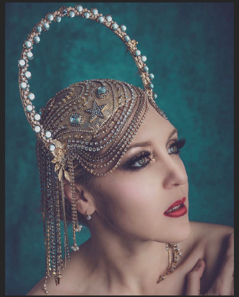 Golden Era Crown, Flapper Headpiece 1920's Crown, Gold Halo, Halloween Flapper Crown, Derby Headpiece