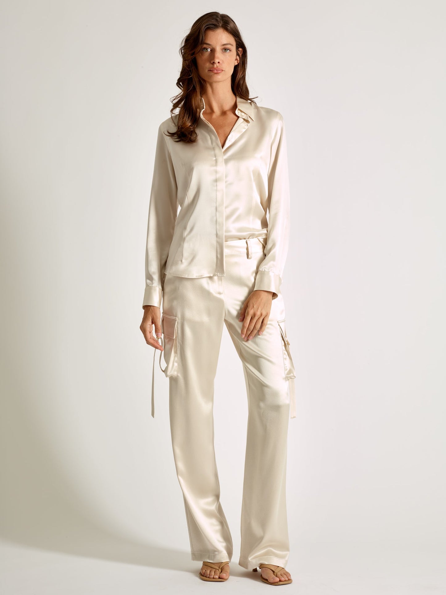 Ivory Silk Cargo Pants - Michelle Palmer Designs