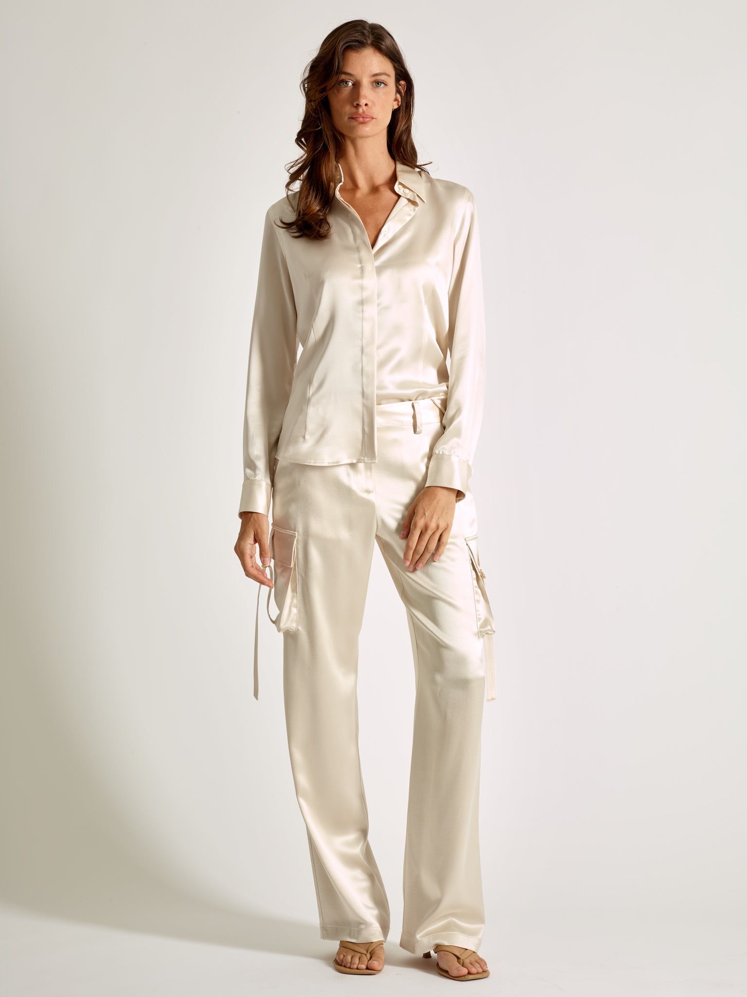 Ivory Silk Cargo Pants - Michelle Palmer Designs