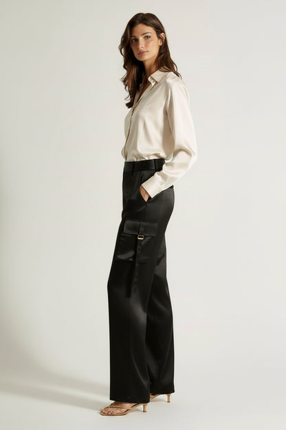 Ivory Silk Cargo Pants - Michelle Palmer Designs