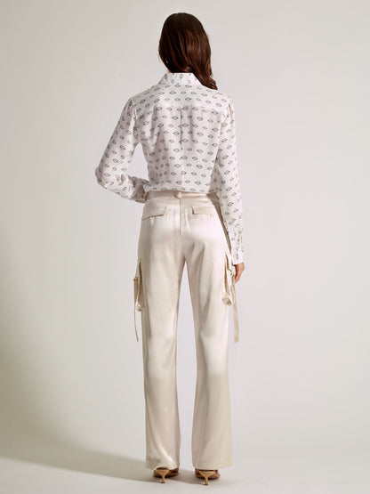 Ivory Silk Cargo Pants - Michelle Palmer Designs