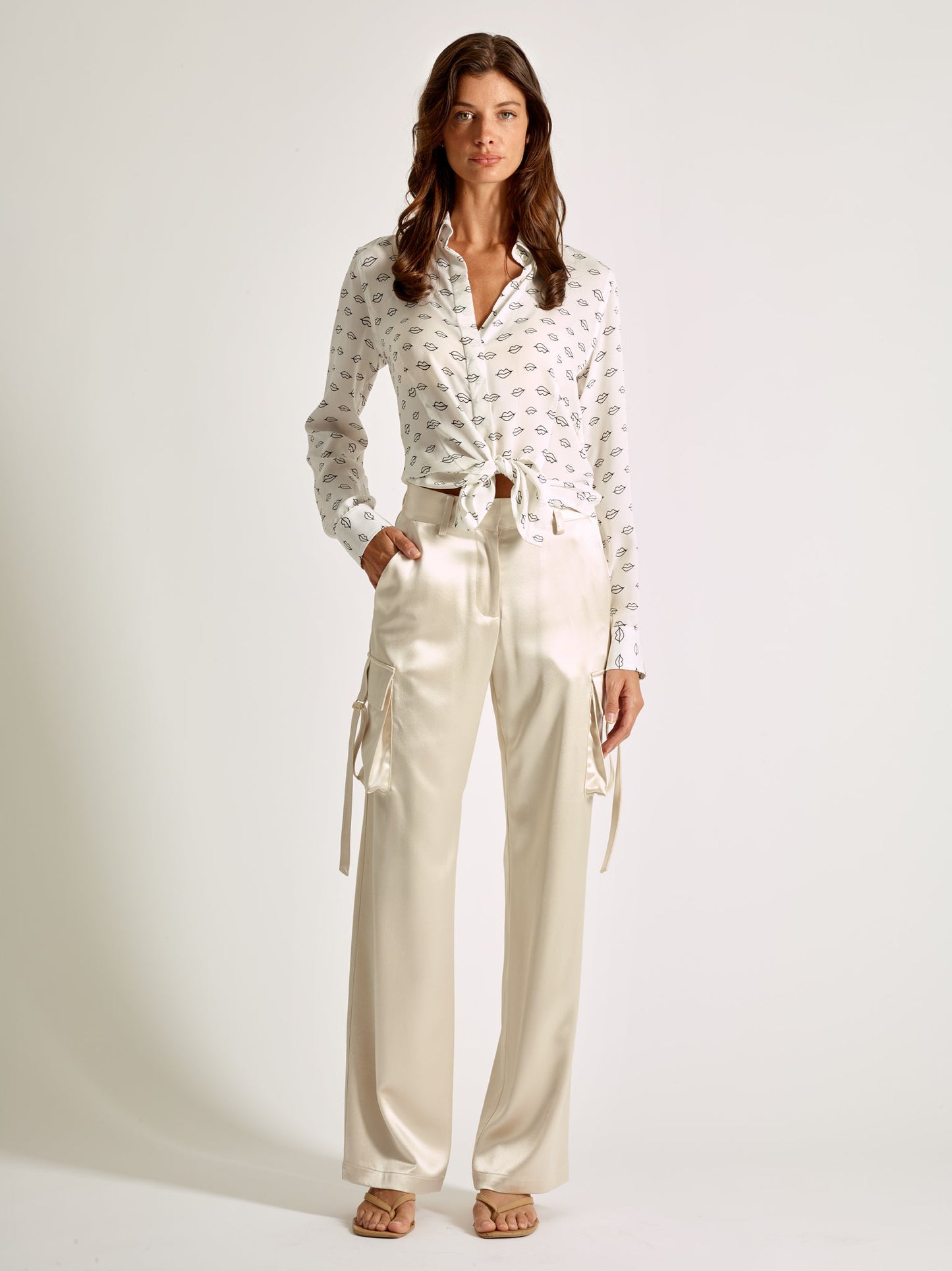 Ivory Silk Cargo Pants - Michelle Palmer Designs